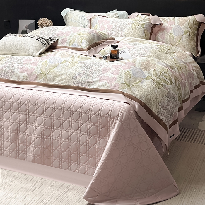 91家纺网 家纺一手货源 找家纺 2025春夏新品A类100支天丝棉夹棉床盖床笠四件套全棉纯棉床单加厚高端重工刺绣长绒棉床上用品 苏茵