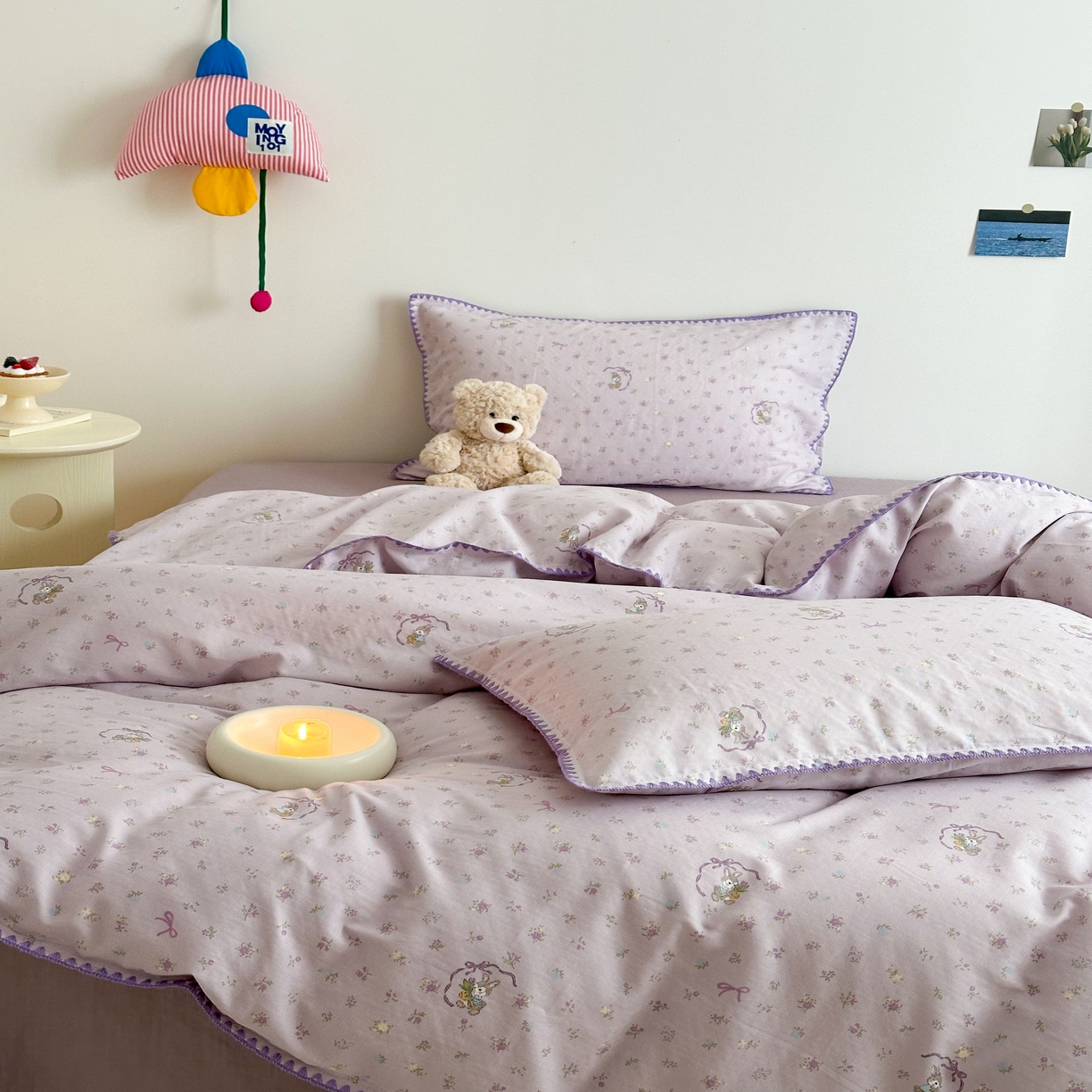 91家纺网 家纺一手货源 找家纺 2025新款春夏新品工艺款全棉双层纱贝壳边四件套 梦露