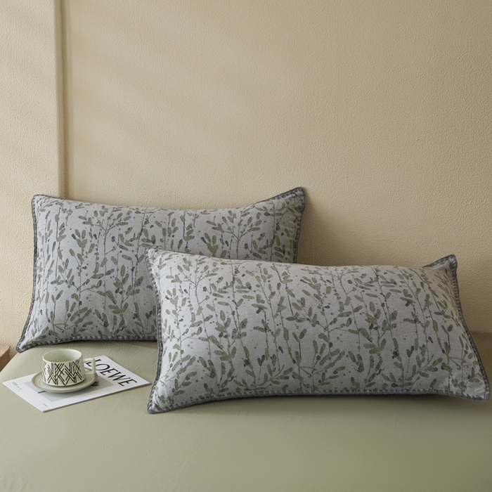 91家纺网 家纺一手货源 找家纺 2025新款亲肤全棉三层纱提花四件套 叶语-兰苕