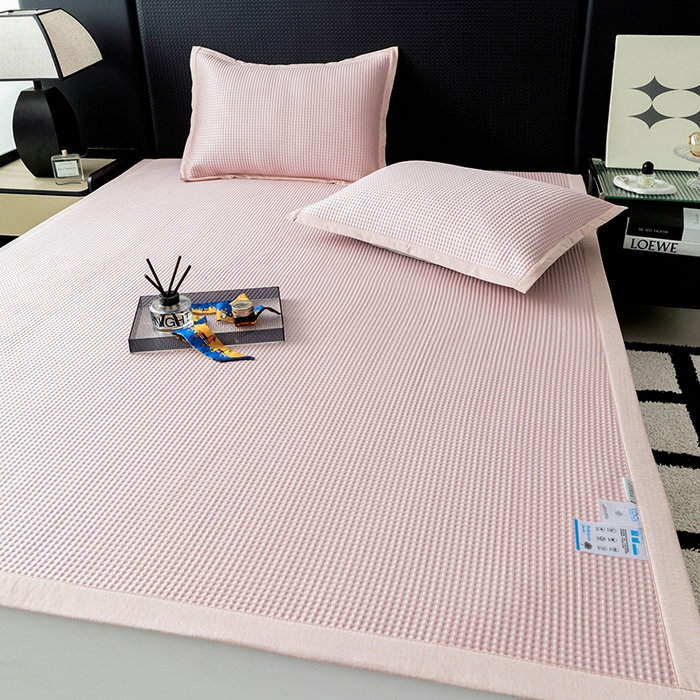 91家纺网 家纺一手货源 找家纺 安哆啦家纺 2025新款480克高端PE冰豆豆软凉席 华夫格-樱花粉