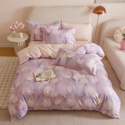 91家纺网 家纺一手货源 找家纺 2025新款全棉纯棉【如梦令】红金裸盖棉四件套【标准号全网控价（折后券后）不低于199元】 紫锦柔蔓