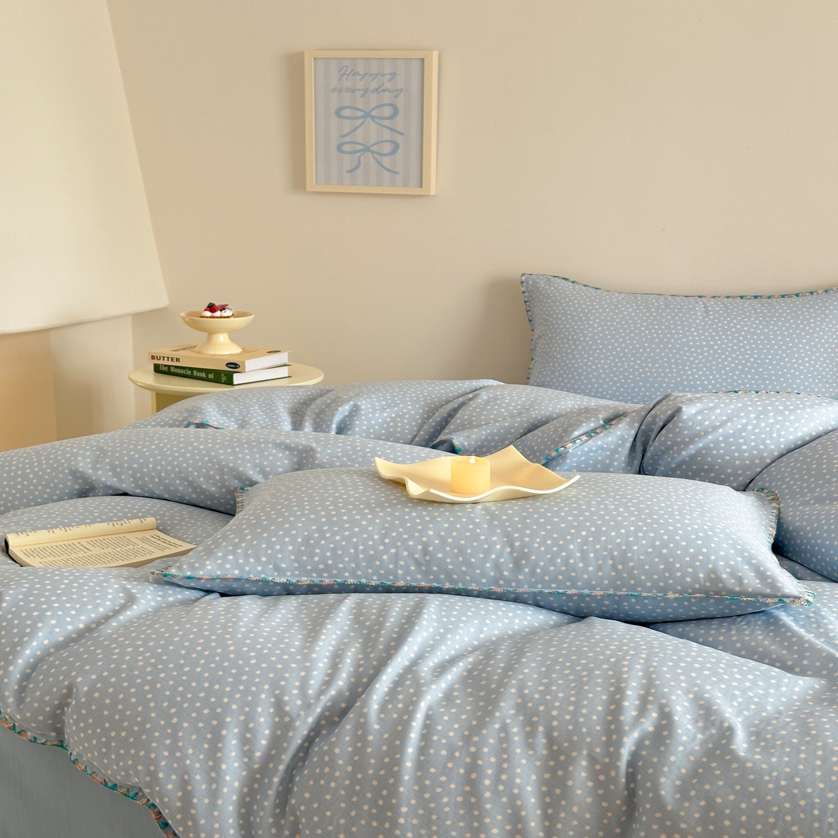 91家纺网 家纺一手货源 找家纺 2025新款春夏新品工艺款全棉双层纱贝壳边四件套 觅夏