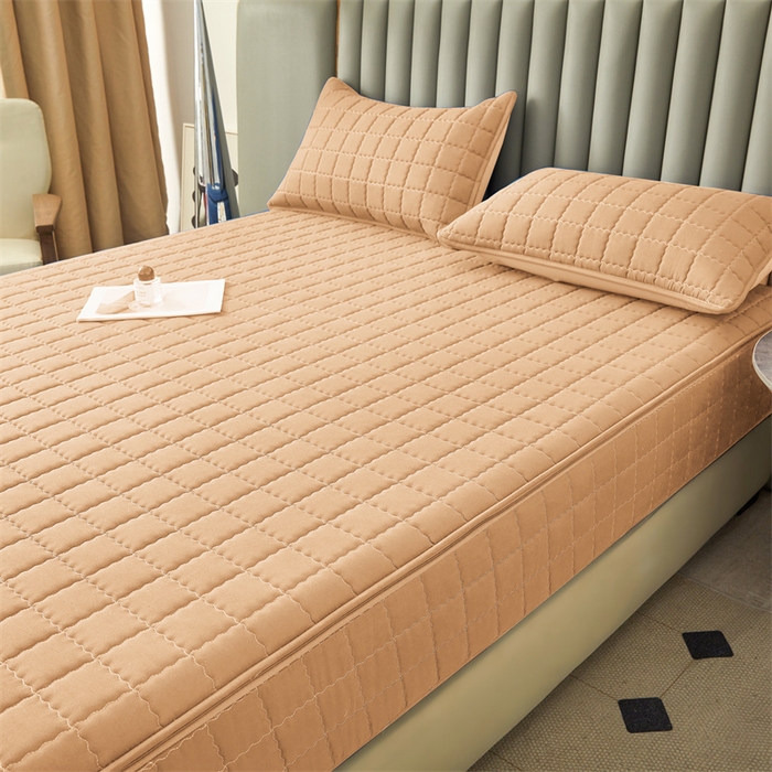 91家纺网 家纺一手货源 找家纺 欧邦 2025新款水洗原棉六面全包夹棉床笠 羊驼色