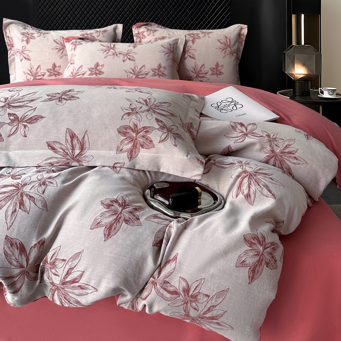 91家纺网 家纺一手货源 找家纺 朵希曼 2025新款轻奢全棉提花系列四件套 晚棠 红