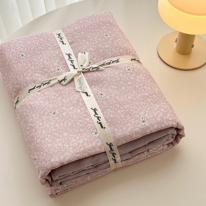 91家纺网 家纺一手货源 找家纺 塞纳 2026新款.全棉有氧双层纱四件套-场景一 流薇纱-红