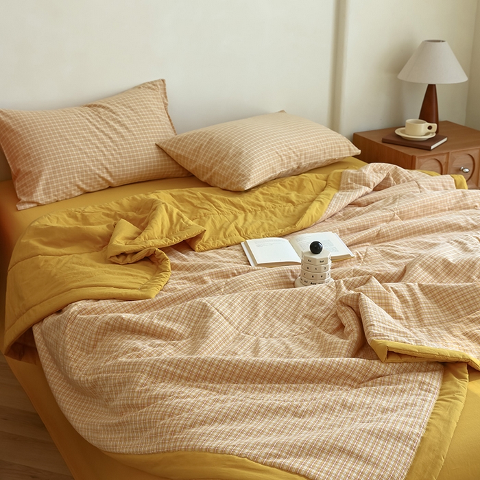 91家纺网 家纺一手货源 找家纺 雯雨家纺 2025新款A类无印风里外全棉纯棉水洗棉新疆棉花夏被夏凉被空调被 静初黄