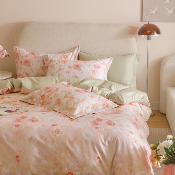 91家纺网 家纺一手货源 找家纺 2025新款全棉纯棉【如梦令】红金裸盖棉四件套【标准号全网控价（折后券后）不低于199元】 梦幻花园