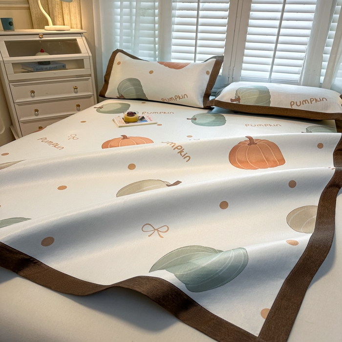 91家纺网 家纺一手货源 找家纺 席佬大 2025新款高克重卡通数码印花冰藤席床席床笠款 波点南瓜-平铺款