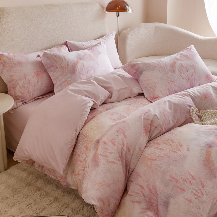 91家纺网 家纺一手货源 找家纺 2025新款全棉纯棉【如梦令】红金裸盖棉四件套【标准号全网控价（折后券后）不低于199元】 花想容