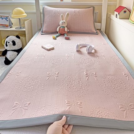 富馨莱 2025新款A类480克PE凉感凉豆豆凉席三件套和单件学生款 蝴蝶結-奶昔粉