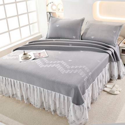 新月家纺（锦威郎）2025新款凉爽亲肤凉豆豆床裙 爱心床裙灰