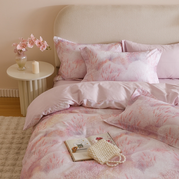 91家纺网 家纺一手货源 找家纺 2025新款全棉纯棉【如梦令】红金裸盖棉四件套【标准号全网控价（折后券后）不低于199元】 花想容