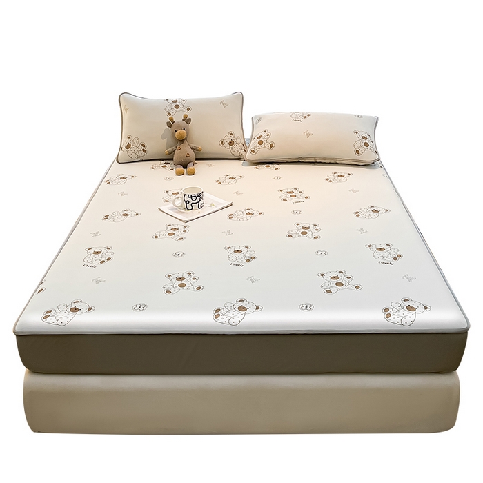 91家纺网 家纺一手货源 找家纺 2025春夏新款独家研发太空层凉感软席冰丝印花凉席床笠款 可可熊