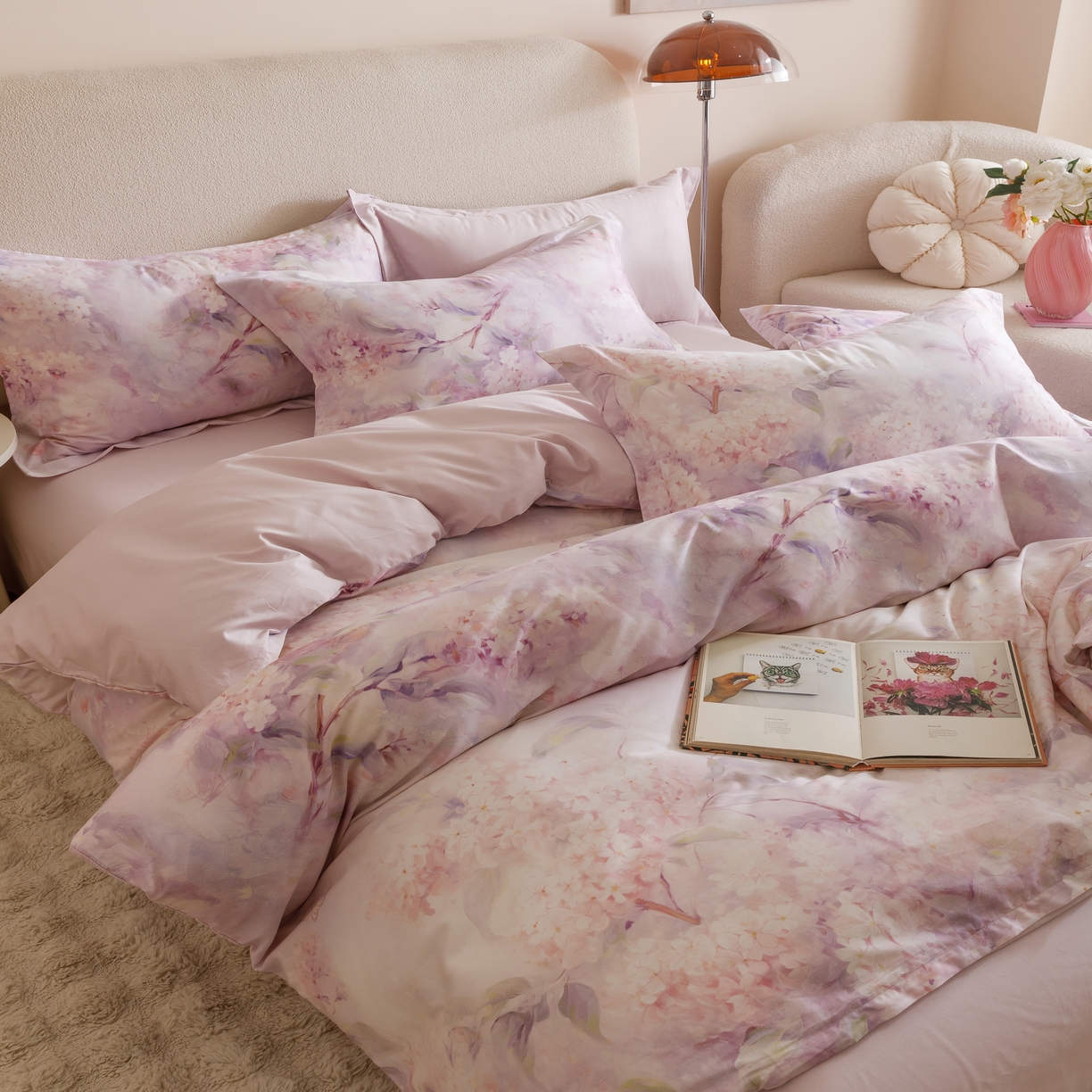 91家纺网 家纺一手货源 找家纺 2025新款【如梦令】红金裸盖棉四件套（标准号 全网控价） 花房姑娘-紫