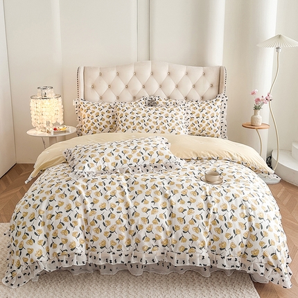 91家纺网 家纺一手货源 找家纺 美伦美焕 2025新款全棉印花床盖四件套 金蕊