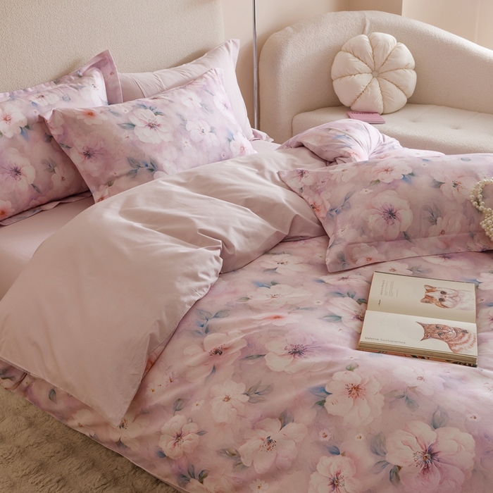 91家纺网 家纺一手货源 找家纺 2025新款全棉纯棉【如梦令】红金裸盖棉四件套【标准号全网控价（折后券后）不低于199元】 紫丁香