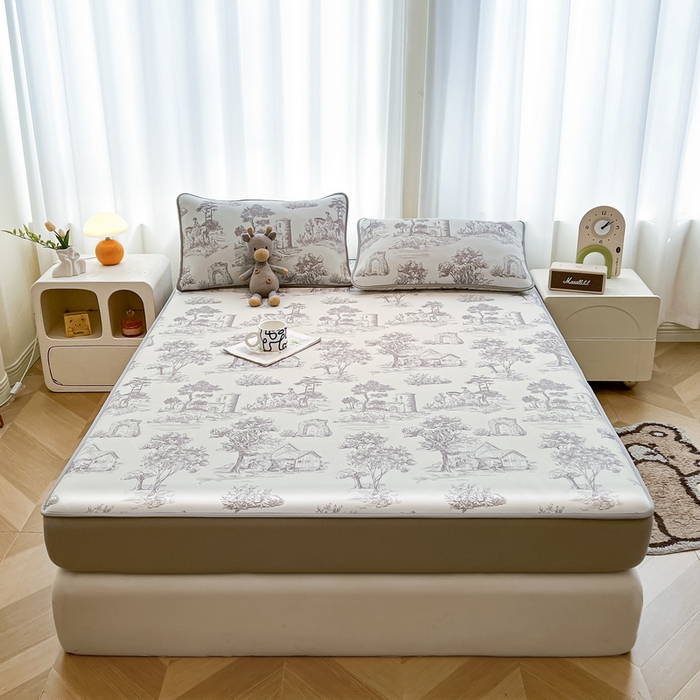 91家纺网 家纺一手货源 找家纺 2025春夏新款独家研发太空层凉感软席冰丝印花凉席床笠款 秘密庄园