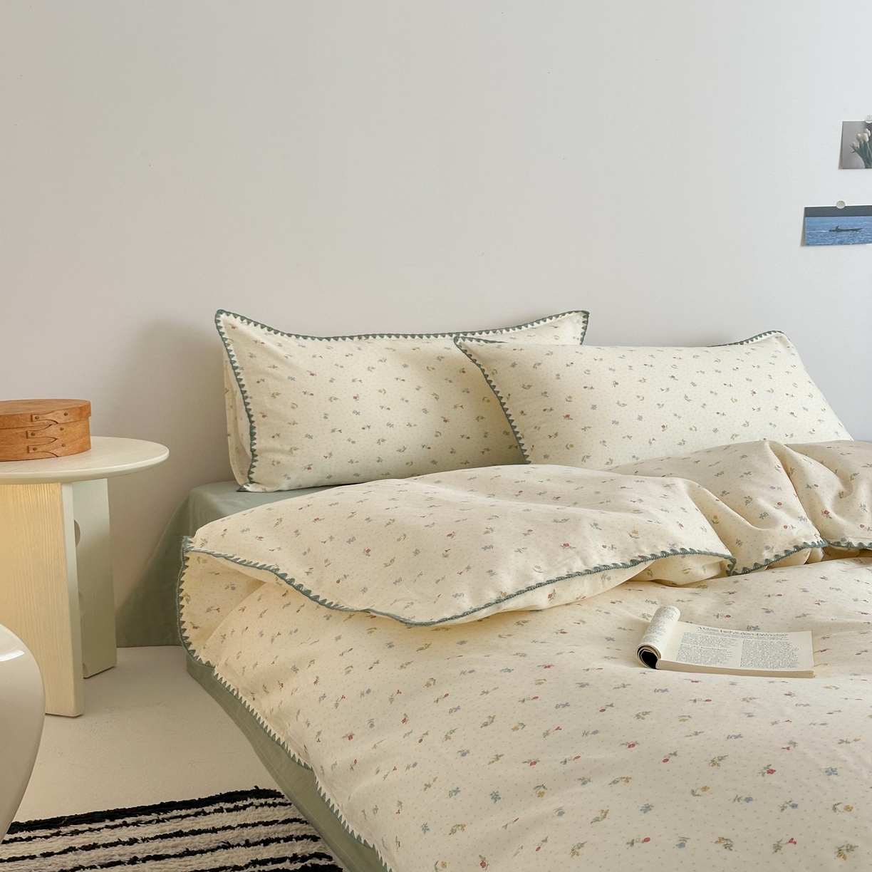 91家纺网 家纺一手货源 找家纺 2025新款工艺款全棉双层纱小清新贝壳边四件套 夏日