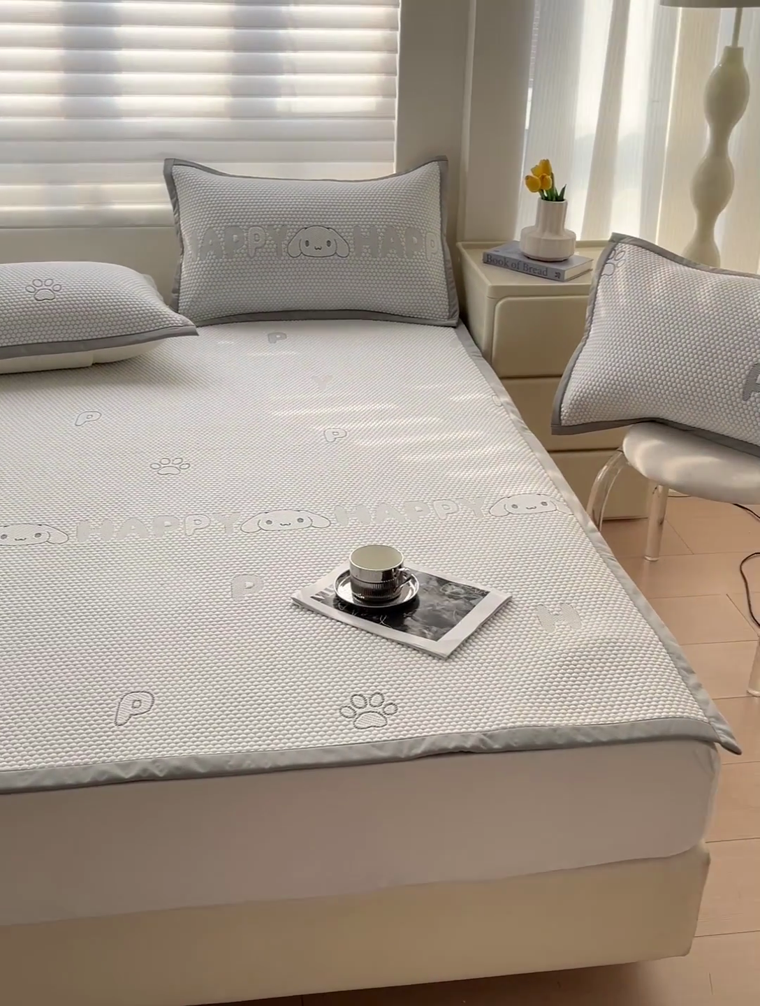 91家纺网 家纺一手货源 找家纺 富馨莱 2025新款A类480克PE凉感凉豆豆凉席三件套和单件平铺款 呆呆狗