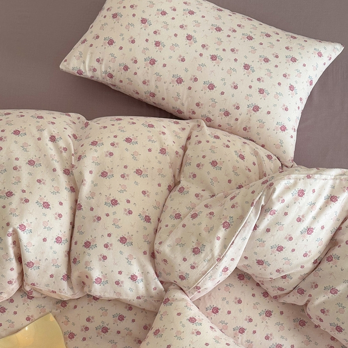 91家纺网 家纺一手货源 找家纺 塞纳 2026新款.全棉有氧双层纱四件套-场景一 艾莉花园-杏