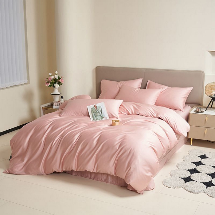 91家纺网 家纺一手货源 找家纺 暖芯家纺 2025新款60S黑标全棉四件套 暖心粉