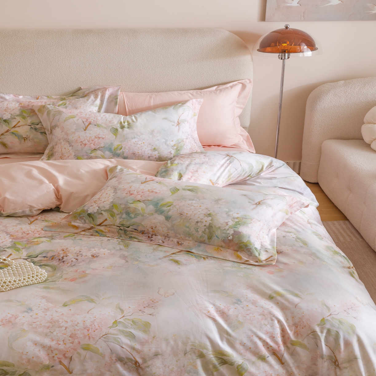 91家纺网 家纺一手货源 找家纺 2025新款【如梦令】红金裸盖棉四件套（标准号 全网控价） 花想容