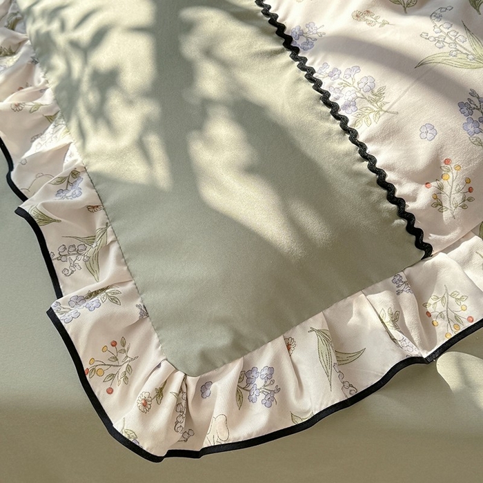 91家纺网 家纺一手货源 找家纺 大麦家纺 2025新款韩式花边亲肤棉四件套 风铃花