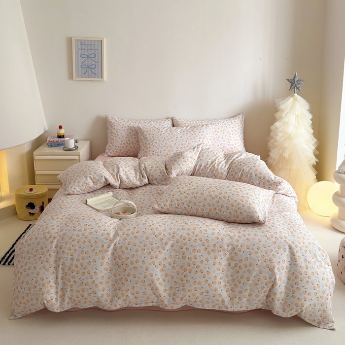 91家纺网 家纺一手货源 找家纺 塞纳 2026新款.全棉有氧双层纱四件套-场景一 大橘大利-桔