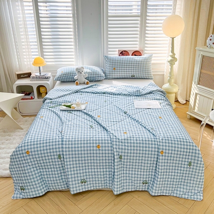 好梦来家纺（原锦茂家纺） 2026新款印花凉感丝抗菌夏被 蓝格物语