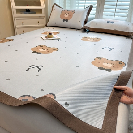 席佬大 2025新款高克重卡通数码印花冰藤席床席床笠款 爱心熊-平铺款-平铺款