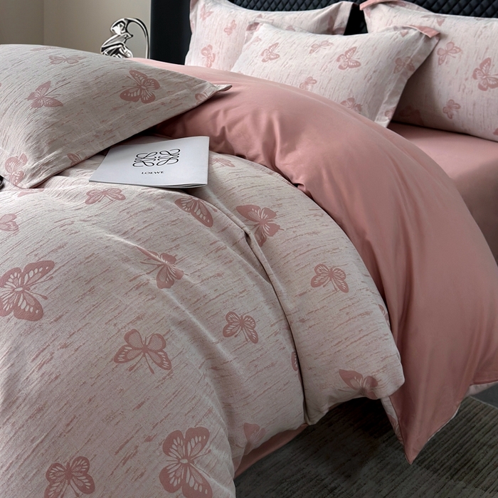 91家纺网 家纺一手货源 找家纺 朵希曼 2025新款轻奢全棉提花系列四件套 蝶恋-粉