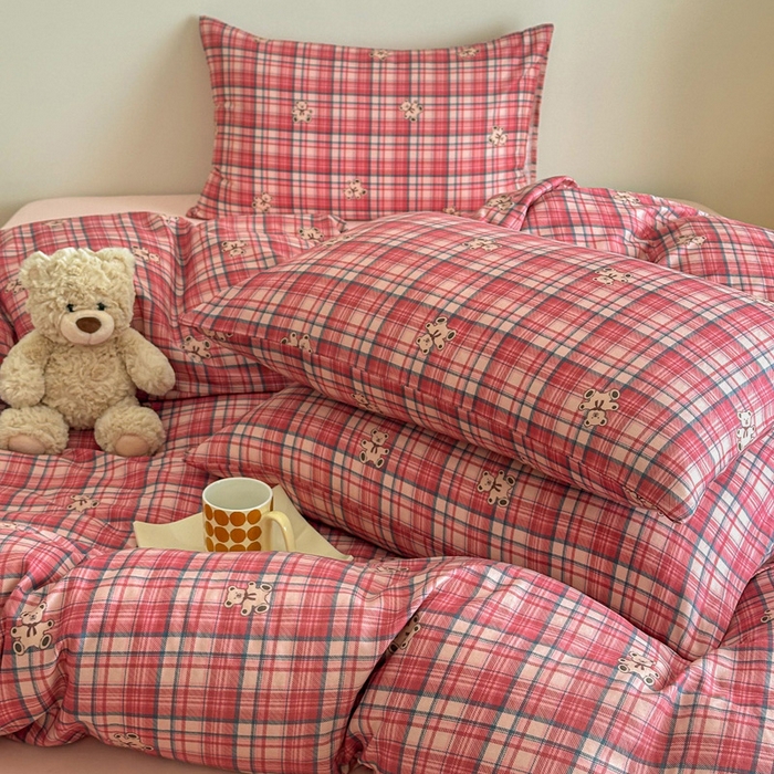 91家纺网 家纺一手货源 找家纺 塞纳 2026新款.全棉有氧双层纱四件套-场景二-禧可-红