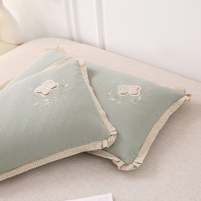 91家纺网 家纺一手货源 找家纺 珍贝家纺 2025新款A类全棉双层纱荞麦枕-蝶舞 蝶舞-绿色