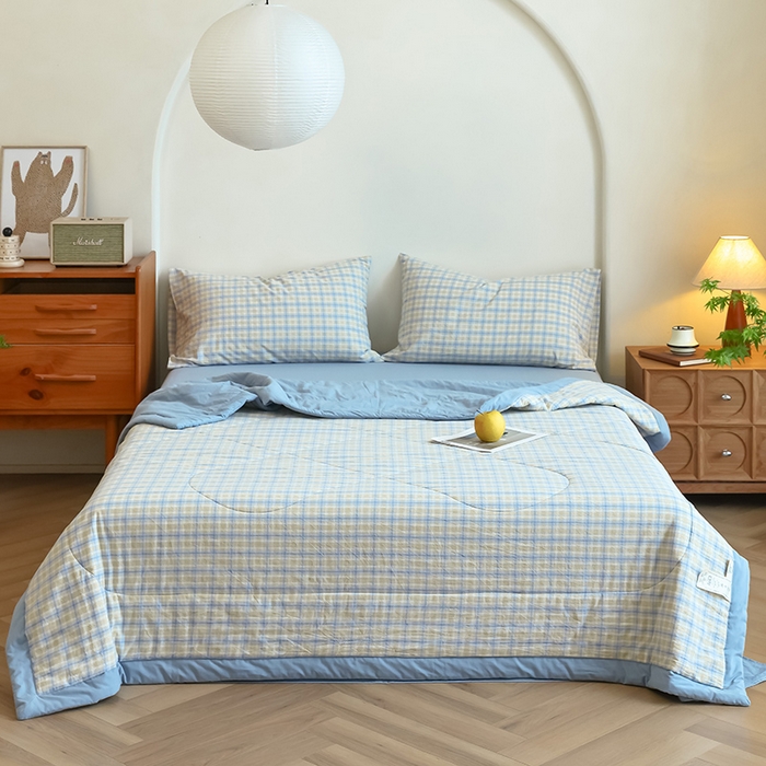 91家纺网 家纺一手货源 找家纺 雯雨家纺 2025新款A类无印风里外全棉纯棉水洗棉新疆棉花夏被夏凉被空调被 米粒黄