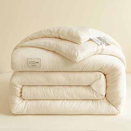 91家纺网 家纺一手货源 找家纺 好尚居 2025新款纯色享亲肤皱皱纱大豆纤维被被子被芯 本白