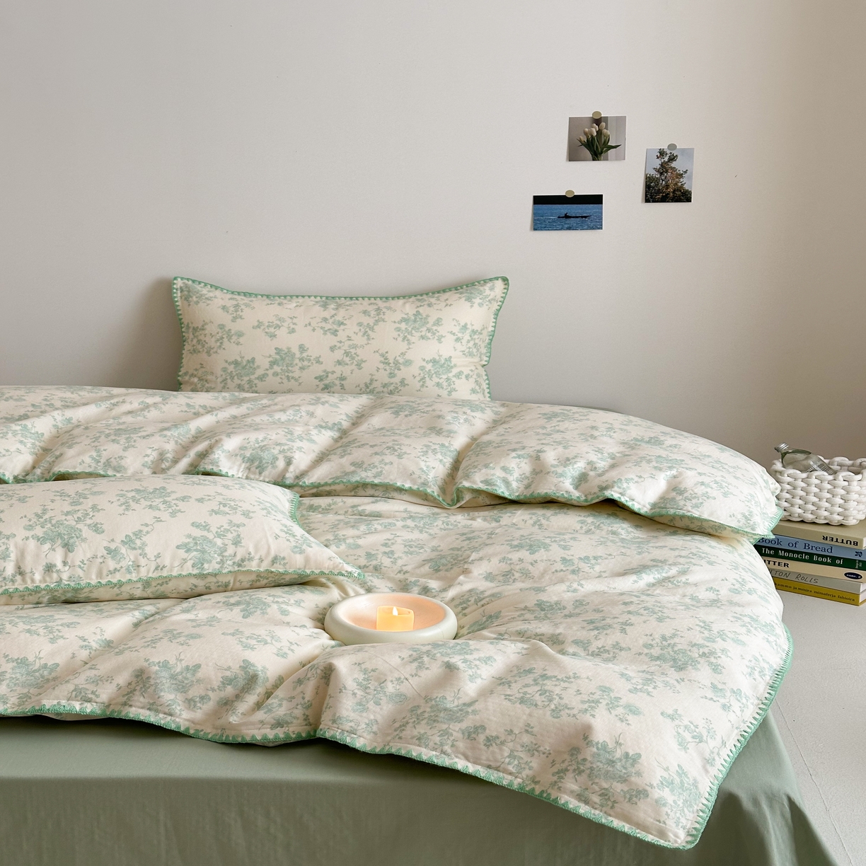 91家纺网 家纺一手货源 找家纺 2025新款工艺款全棉双层纱小清新贝壳边四件套 梨漫