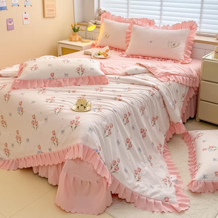 91家纺网 家纺一手货源 找家纺 （总）慕克斯 2025新款奶小棉韩版床盖款夏被四件套