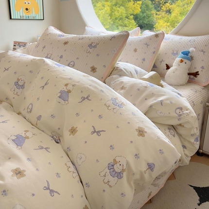 91家纺网 家纺一手货源 找家纺 （总）昊川家纺 2025新款时尚印花全棉床盖单被套四件套学生床盖套件