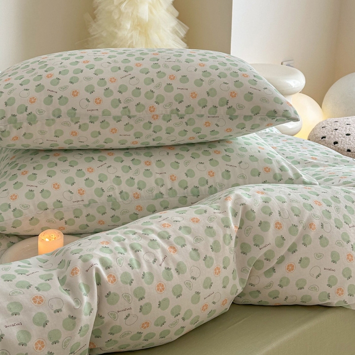 91家纺网 家纺一手货源 找家纺 塞纳 2026新款.全棉有氧双层纱四件套-场景一 大橘大利-绿