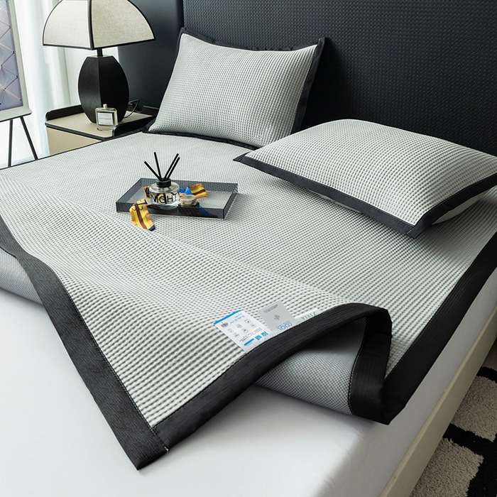 91家纺网 家纺一手货源 找家纺 安哆啦家纺 2025新款480克高端PE冰豆豆软凉席 华夫格-高级灰