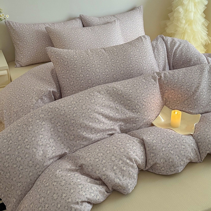 91家纺网 家纺一手货源 找家纺 塞纳 2026新款.全棉有氧双层纱四件套-场景一 宛夏-浅灰