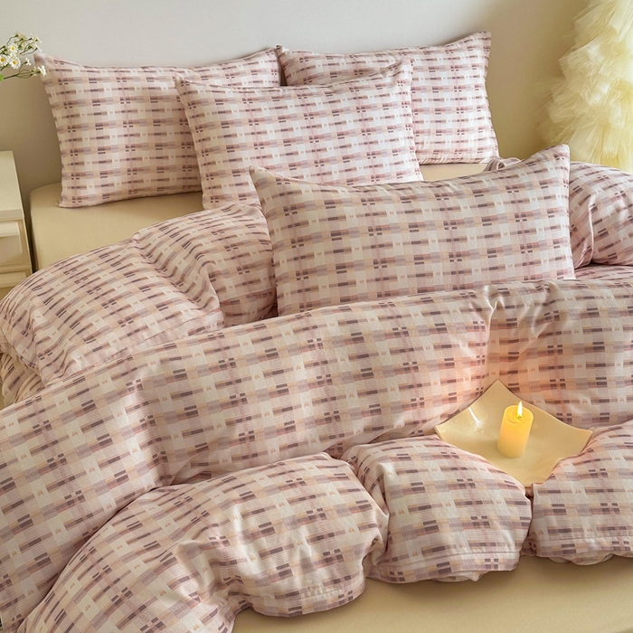 91家纺网 家纺一手货源 找家纺 塞纳 2026新款.全棉有氧双层纱四件套-场景一 云缦-咖