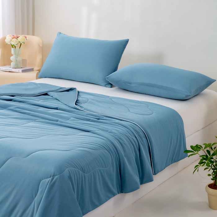 91家纺网 家纺一手货源 找家纺 好梦来家纺（原锦茂家纺） 2025新款印花凉感丝抗菌夏被 深蓝