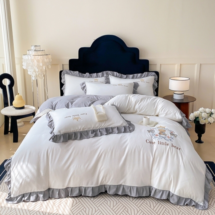 91家纺网 家纺一手货源 找家纺 （总）帝菲妮 2025新款法式韩版高克重超柔水洗棉针织棉糯小棉刺绣四件套