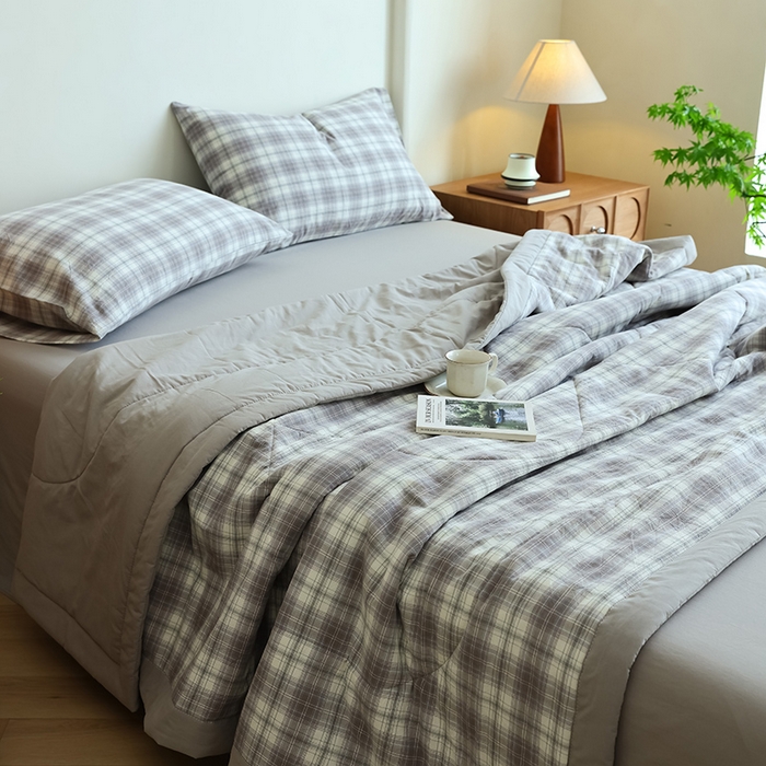 91家纺网 家纺一手货源 找家纺 雯雨家纺 2025新款A类无印风里外全棉纯棉水洗棉新疆棉花夏被夏凉被空调被 光年灰