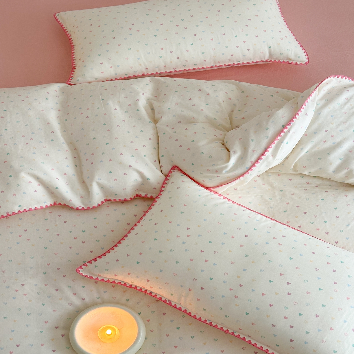 91家纺网 家纺一手货源 找家纺 2025新款工艺款全棉双层纱小清新贝壳边四件套 简爱