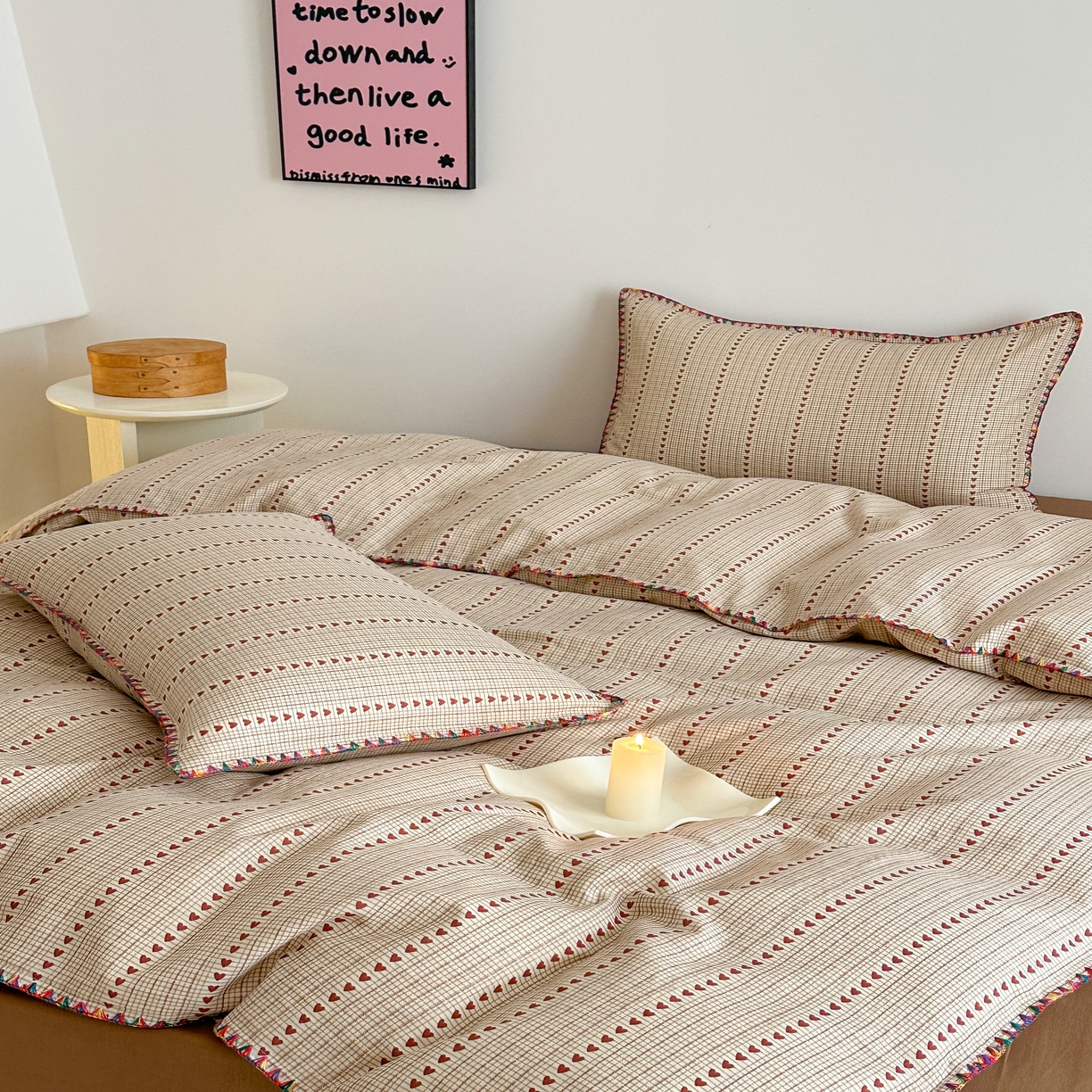 91家纺网 家纺一手货源 找家纺 2025新款工艺款全棉双层纱小清新贝壳边四件套 情初