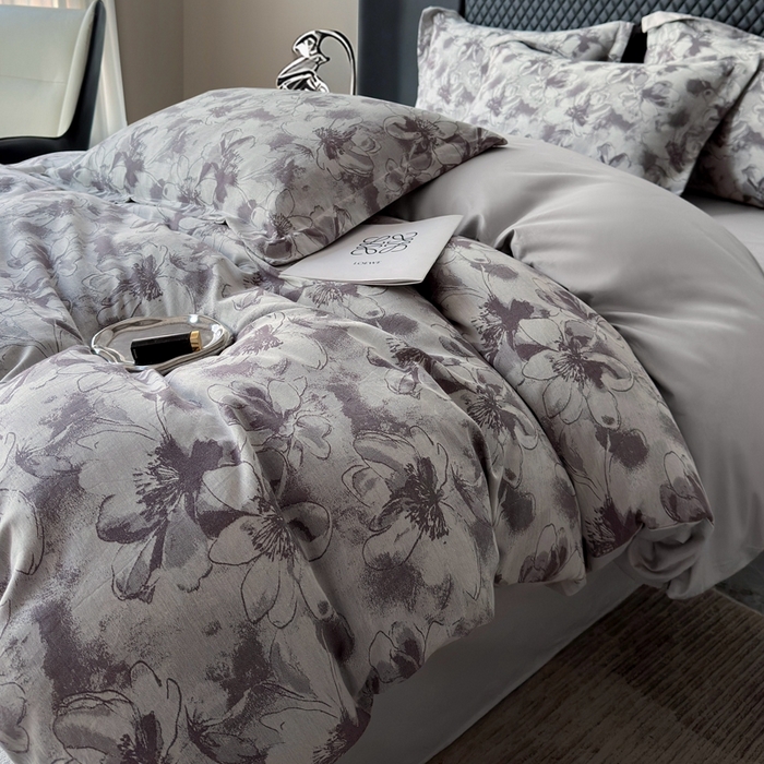 91家纺网 家纺一手货源 找家纺 朵希曼 2025新款轻奢全棉提花系列四件套 织梦 紫