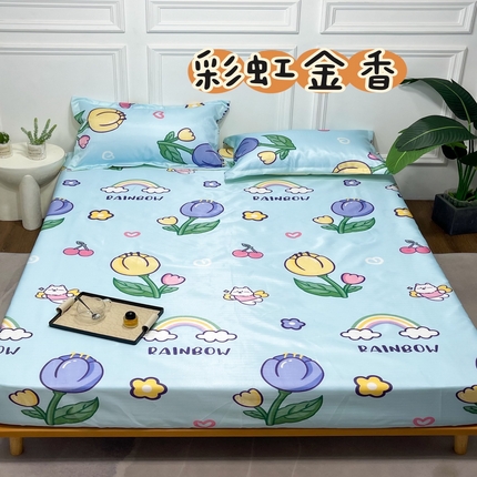 豪美鑫 2025新款提花冰丝席床笠款 彩虹金香