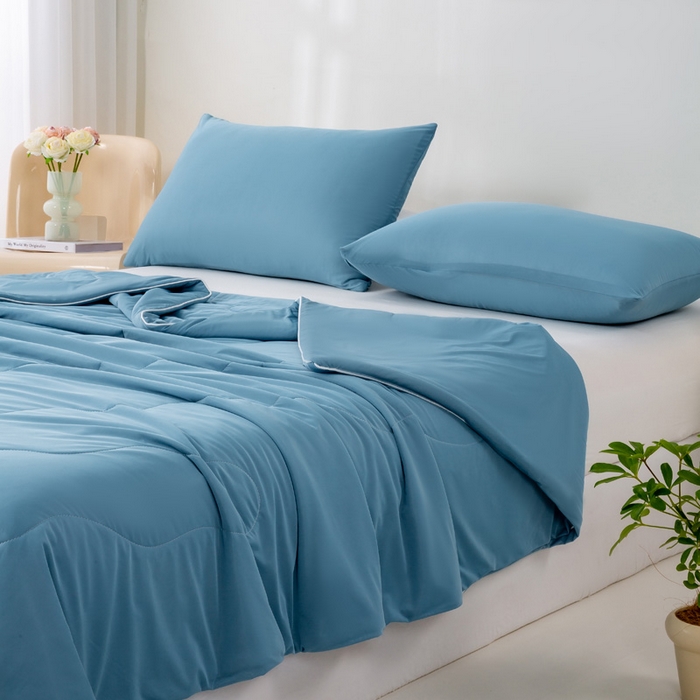 91家纺网 家纺一手货源 找家纺 好梦来家纺（原锦茂家纺） 2025新款印花凉感丝抗菌夏被 深蓝